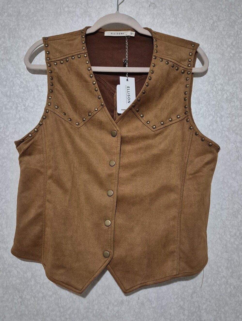 NWT Ellison Studded Faux Suede Vest - Caramel Brown..Size:L
